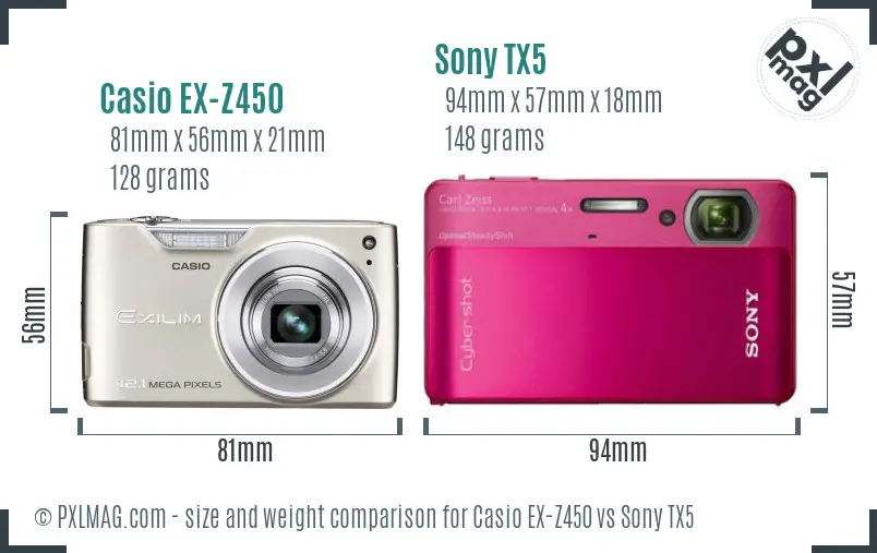 Casio EX-Z450 vs Sony TX5 size comparison