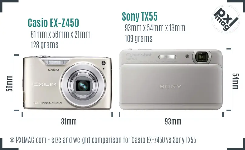 Casio EX-Z450 vs Sony TX55 size comparison