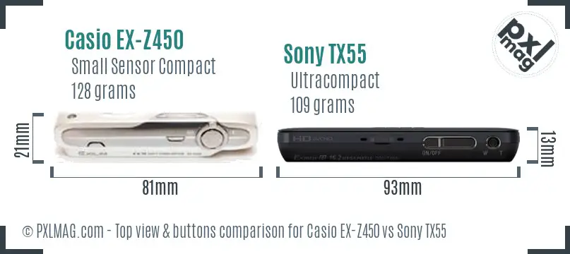 Casio EX-Z450 vs Sony TX55 top view buttons comparison