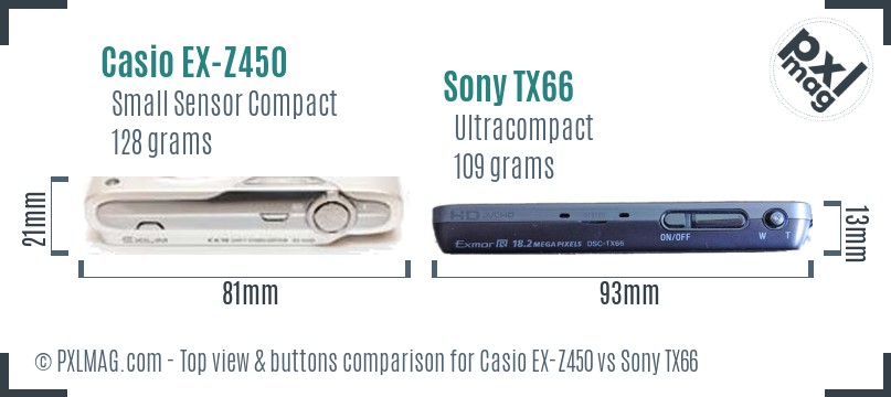 Casio EX-Z450 vs Sony TX66 top view buttons comparison