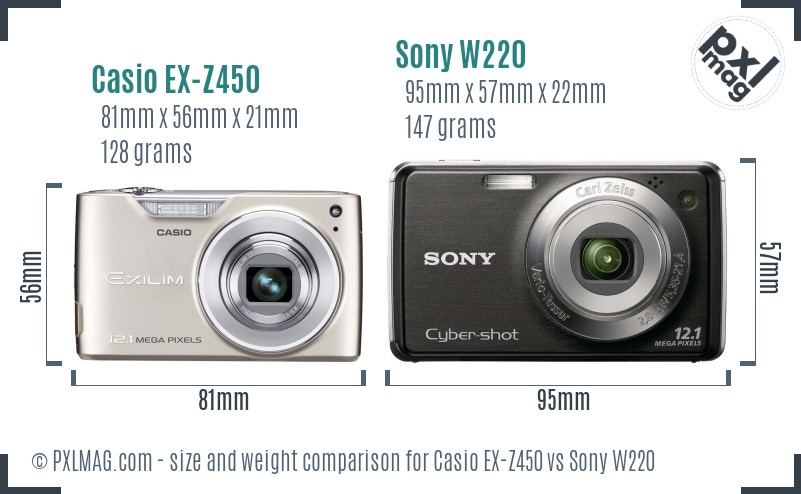 Casio EX-Z450 vs Sony W220 size comparison
