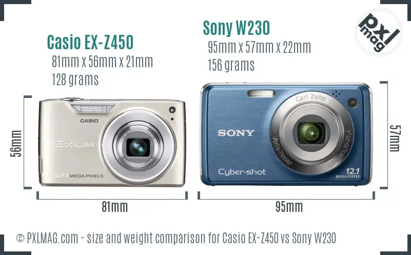 Casio EX-Z450 vs Sony W230 size comparison