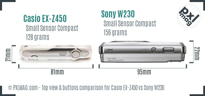 Casio EX-Z450 vs Sony W230 top view buttons comparison