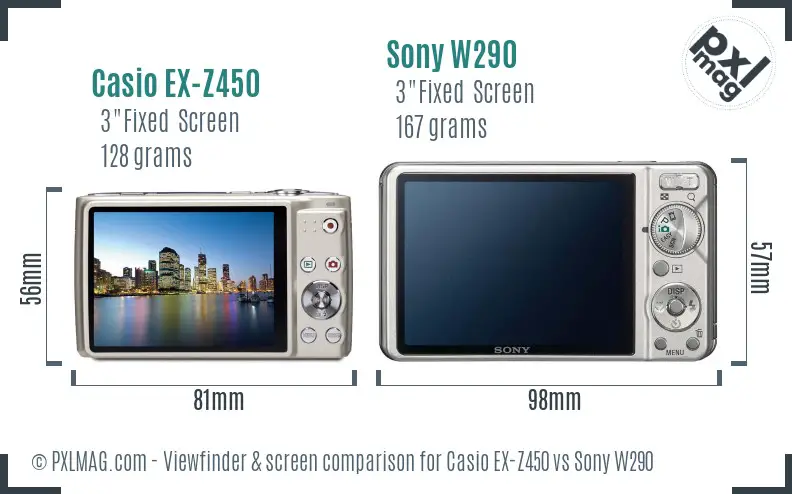 Casio EX-Z450 vs Sony W290 Screen and Viewfinder comparison