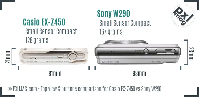 Casio EX-Z450 vs Sony W290 top view buttons comparison