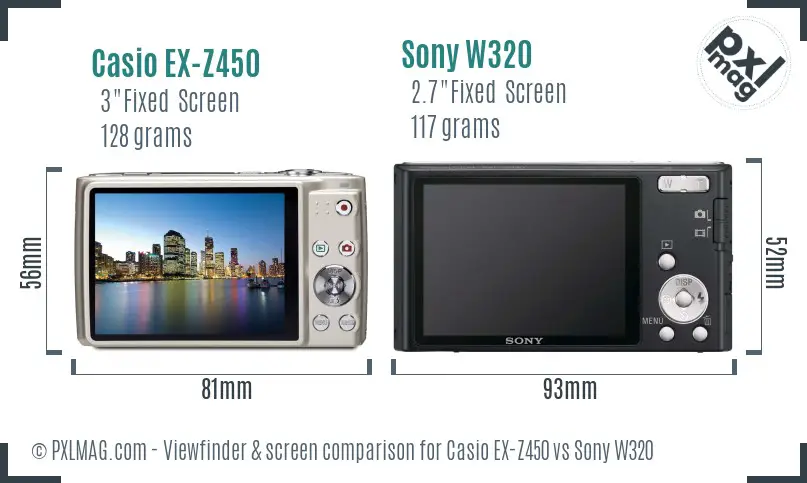 Casio EX-Z450 vs Sony W320 Screen and Viewfinder comparison Casio EX-Z450 vs Sony W320 Screen and Viewfinder comparison