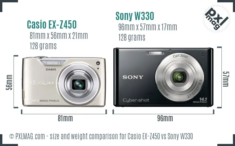 Casio EX-Z450 vs Sony W330 size comparison