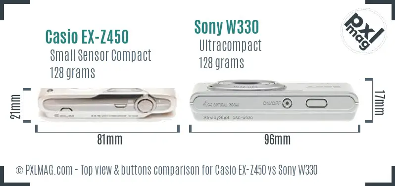 Casio EX-Z450 vs Sony W330 top view buttons comparison