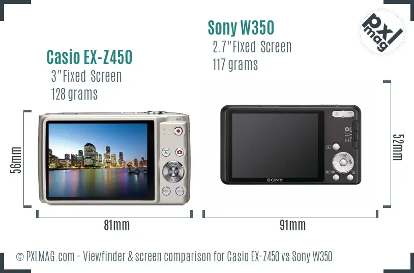 Casio EX-Z450 vs Sony W350 Screen and Viewfinder comparison Casio EX-Z450 vs Sony W350 Screen and Viewfinder comparison