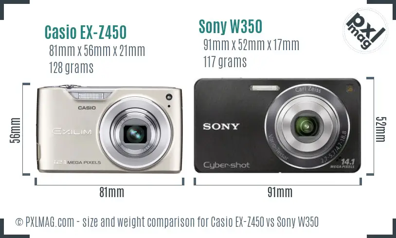 Casio EX-Z450 vs Sony W350 size comparison Casio EX-Z450 vs Sony W350 size comparison