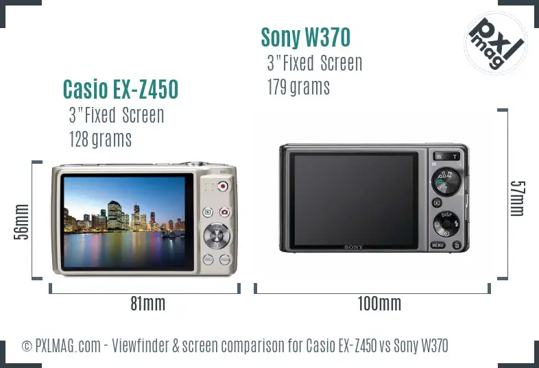 Casio EX-Z450 vs Sony W370 Screen and Viewfinder comparison