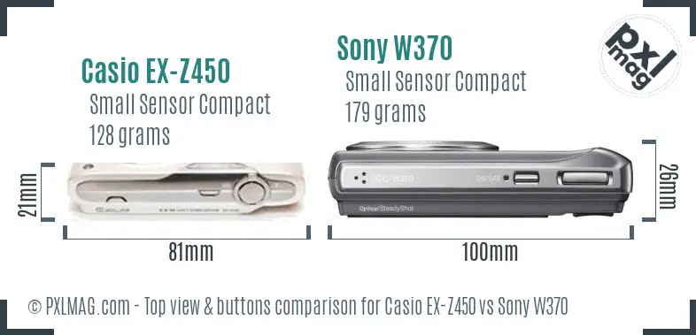 Casio EX-Z450 vs Sony W370 top view buttons comparison