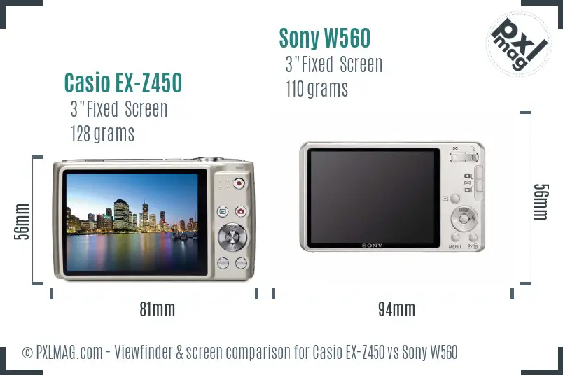 Casio EX-Z450 vs Sony W560 Screen and Viewfinder comparison