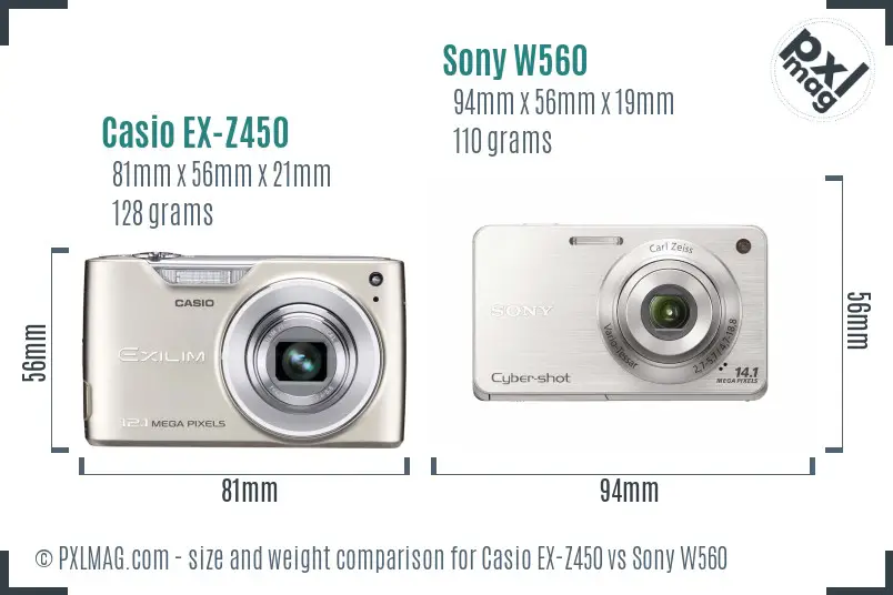 Casio EX-Z450 vs Sony W560 size comparison