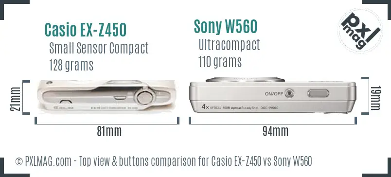 Casio EX-Z450 vs Sony W560 top view buttons comparison