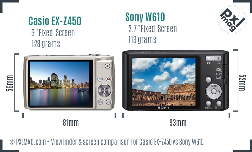 Casio EX-Z450 vs Sony W610 Screen and Viewfinder comparison