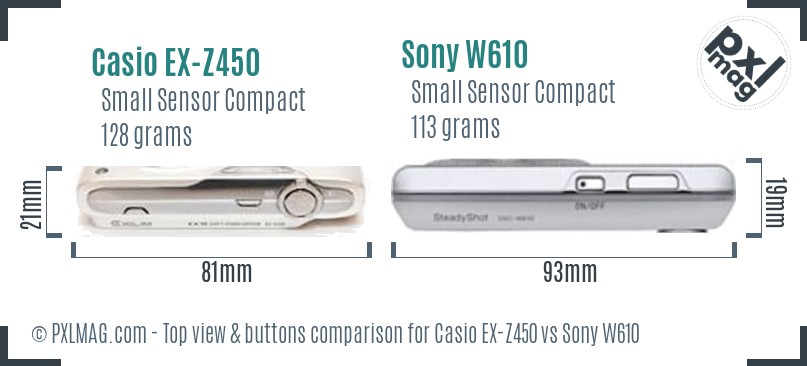 Casio EX-Z450 vs Sony W610 top view buttons comparison
