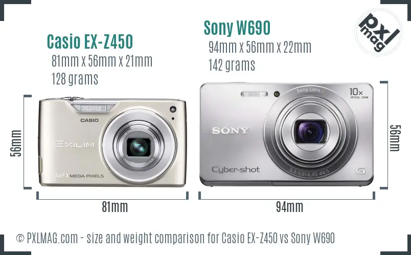 Casio EX-Z450 vs Sony W690 size comparison