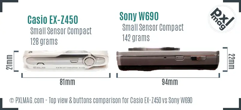 Casio EX-Z450 vs Sony W690 top view buttons comparison