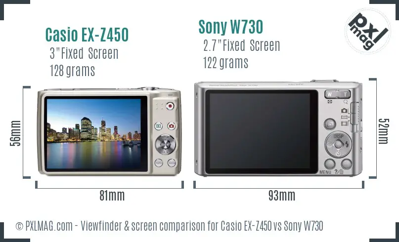 Casio EX-Z450 vs Sony W730 Screen and Viewfinder comparison