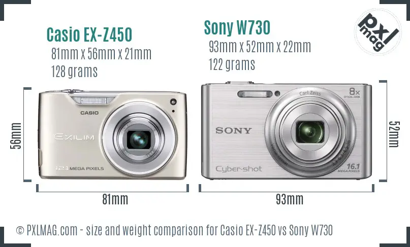 Casio EX-Z450 vs Sony W730 size comparison