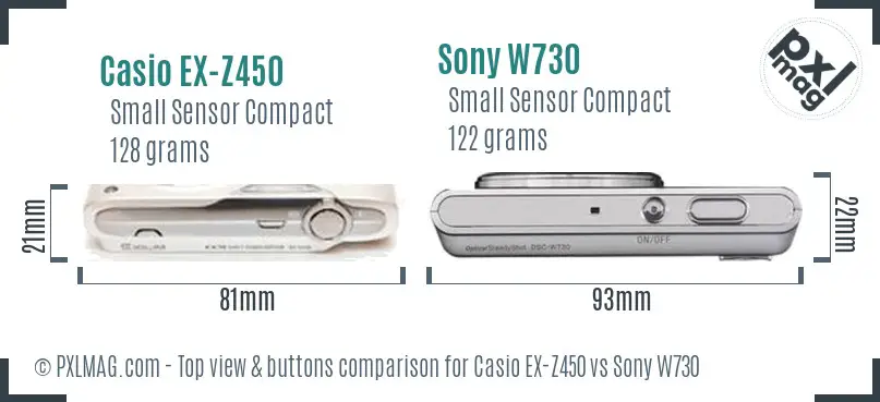 Casio EX-Z450 vs Sony W730 top view buttons comparison