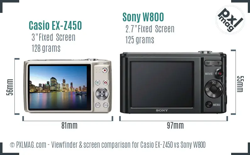 Casio EX-Z450 vs Sony W800 Screen and Viewfinder comparison
