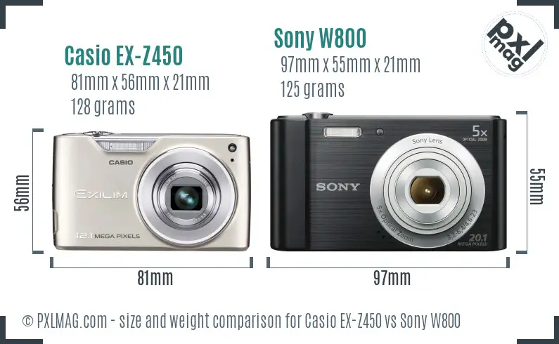 Casio EX-Z450 vs Sony W800 size comparison