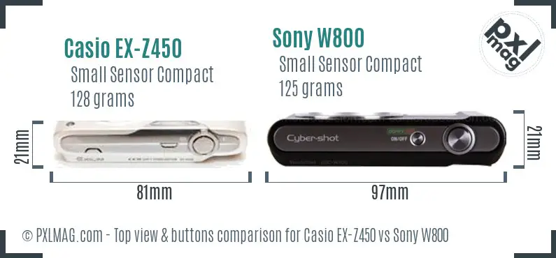 Casio EX-Z450 vs Sony W800 top view buttons comparison