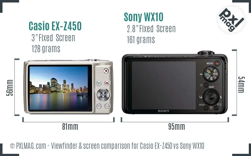 Casio EX-Z450 vs Sony WX10 Screen and Viewfinder comparison