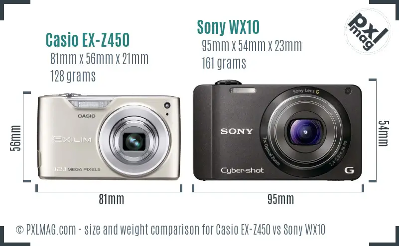 Casio EX-Z450 vs Sony WX10 size comparison