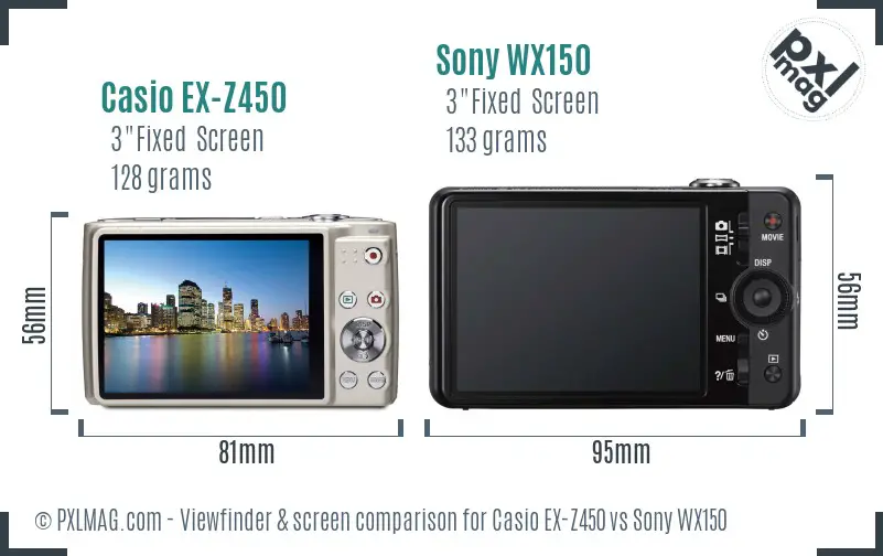 Casio EX-Z450 vs Sony WX150 Screen and Viewfinder comparison