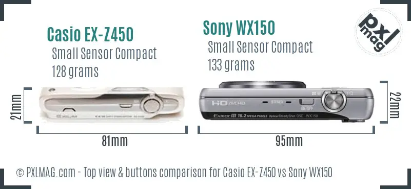Casio EX-Z450 vs Sony WX150 top view buttons comparison
