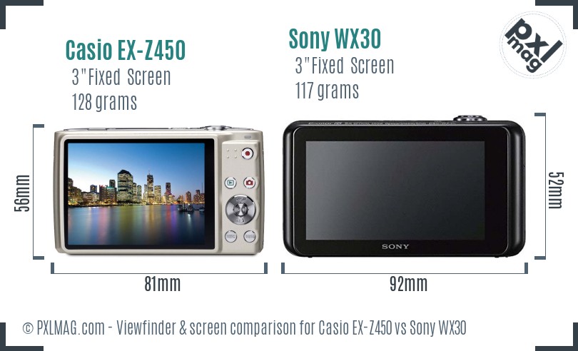 Casio EX-Z450 vs Sony WX30 Screen and Viewfinder comparison