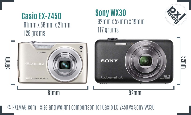 Casio EX-Z450 vs Sony WX30 size comparison