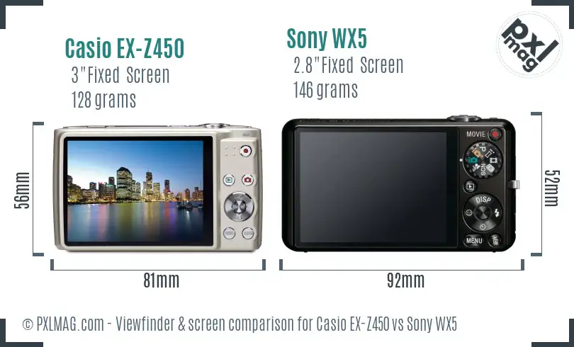 Casio EX-Z450 vs Sony WX5 Screen and Viewfinder comparison Casio EX-Z450 vs Sony WX5 Screen and Viewfinder comparison