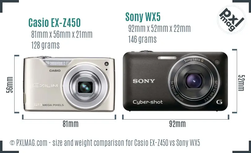 Casio EX-Z450 vs Sony WX5 size comparison Casio EX-Z450 vs Sony WX5 size comparison