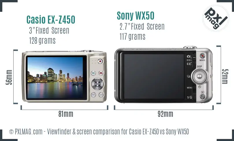 Casio EX-Z450 vs Sony WX50 Screen and Viewfinder comparison