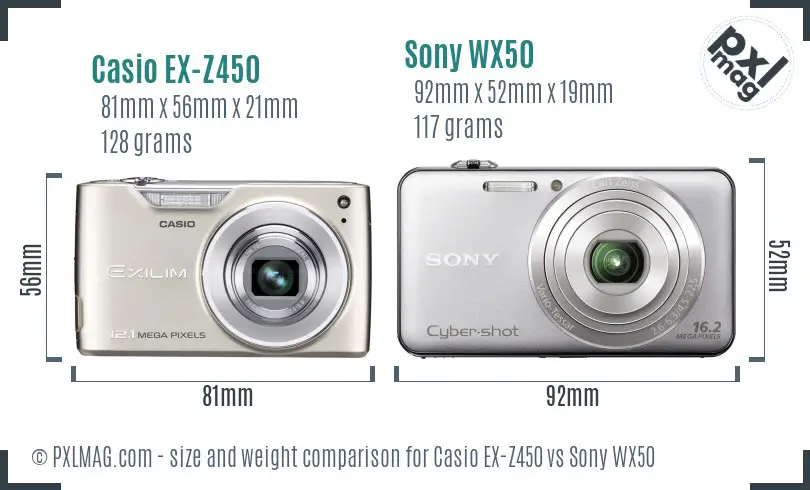 Casio EX-Z450 vs Sony WX50 size comparison