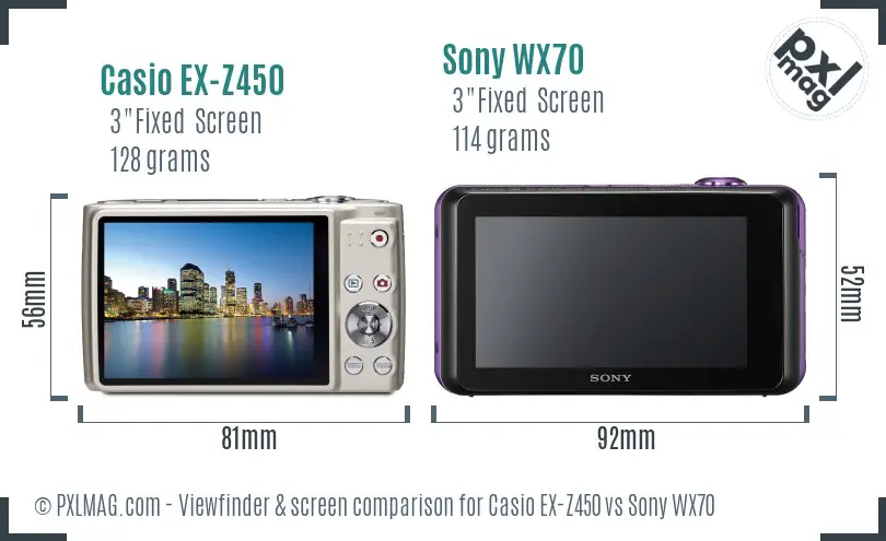 Casio EX-Z450 vs Sony WX70 Screen and Viewfinder comparison