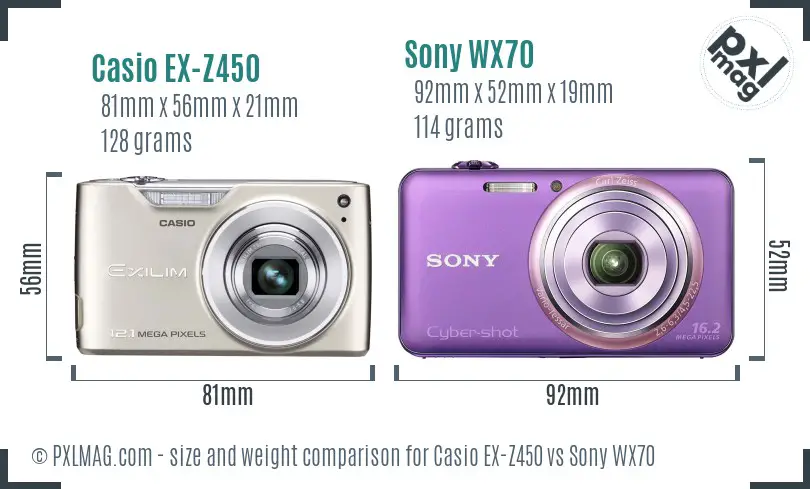 Casio EX-Z450 vs Sony WX70 size comparison