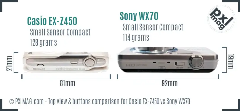 Casio EX-Z450 vs Sony WX70 top view buttons comparison
