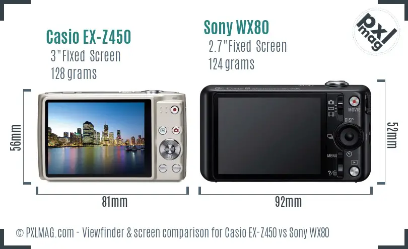 Casio EX-Z450 vs Sony WX80 Screen and Viewfinder comparison