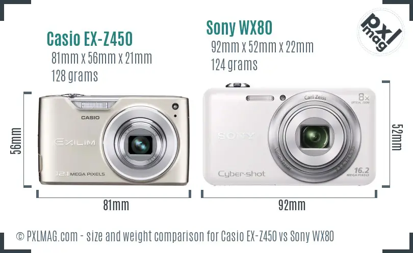 Casio EX-Z450 vs Sony WX80 size comparison