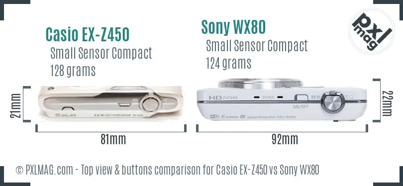 Casio EX-Z450 vs Sony WX80 top view buttons comparison