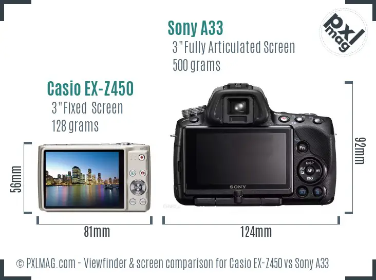 Casio EX-Z450 vs Sony A33 Screen and Viewfinder comparison