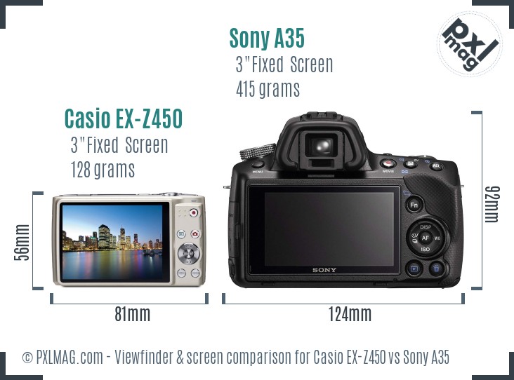 Casio EX-Z450 vs Sony A35 Screen and Viewfinder comparison