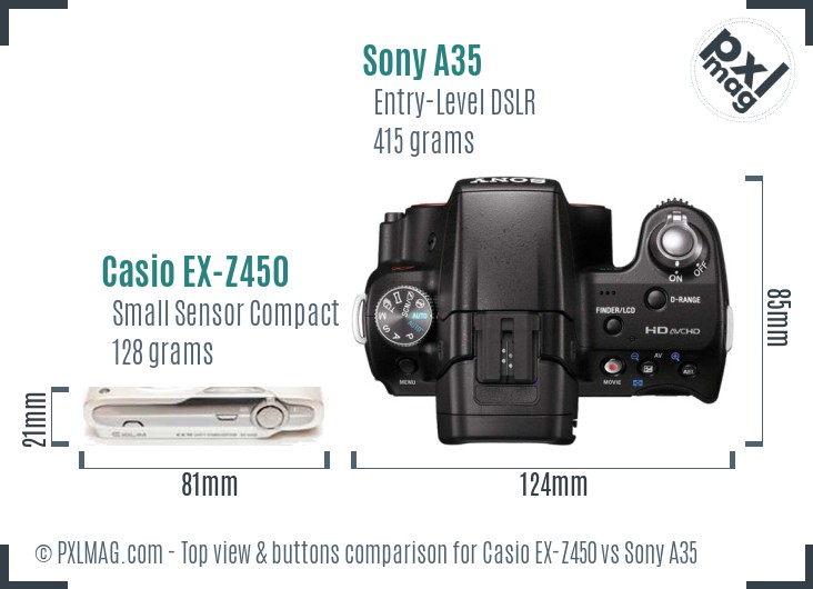 Casio EX-Z450 vs Sony A35 top view buttons comparison