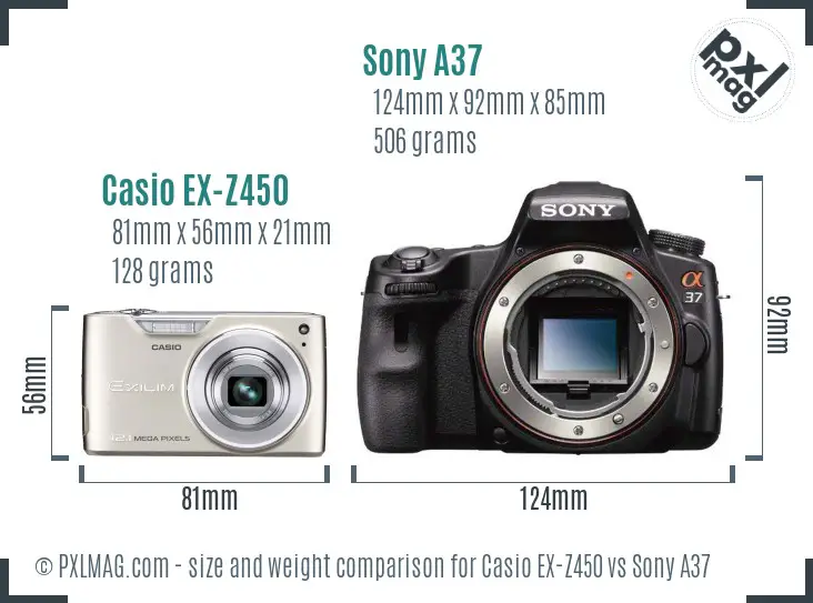 Casio EX-Z450 vs Sony A37 size comparison