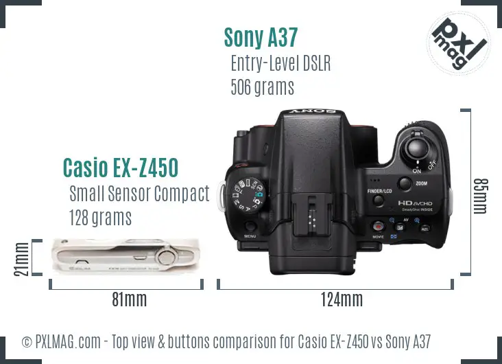 Casio EX-Z450 vs Sony A37 top view buttons comparison